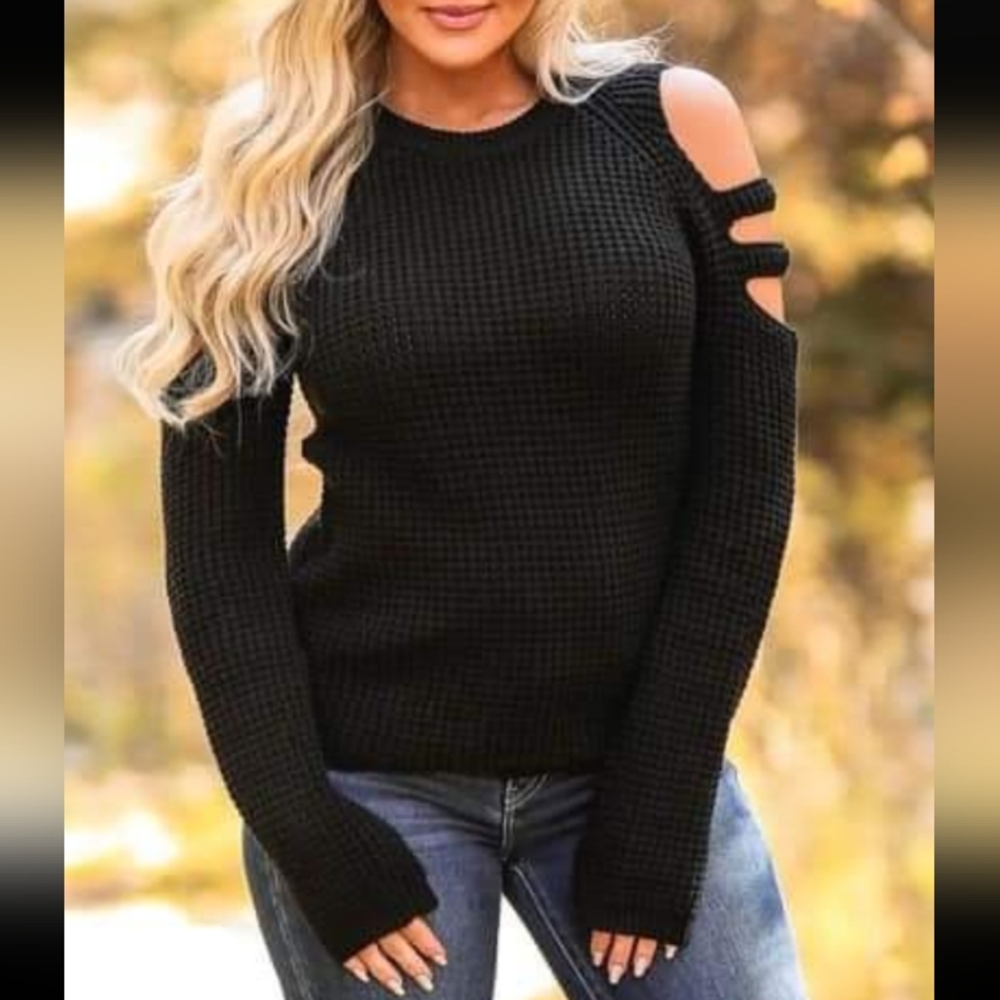 Black cold shoulder sweater